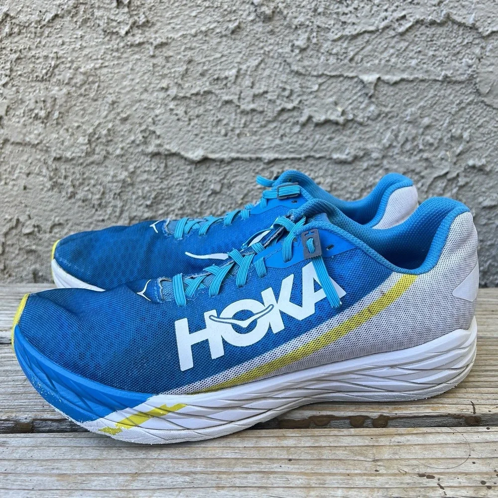 Hoka One One Shoes Men Size 11.5 Rocket X Blue White Running Sneakers Racing